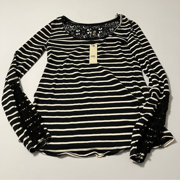 Striped Long Sleeve Top- Lace Details NWT - Picture 3 of 10